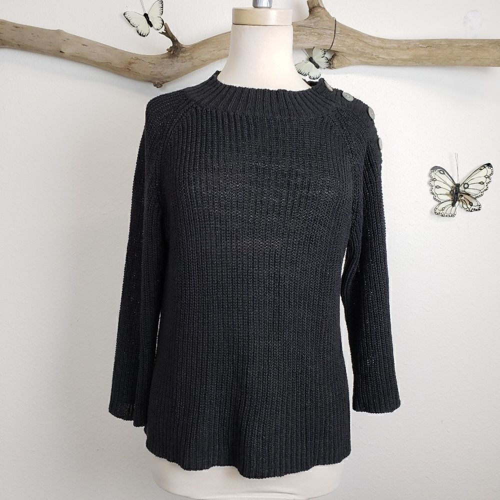 Sundance black sweater with oyster shell buttons